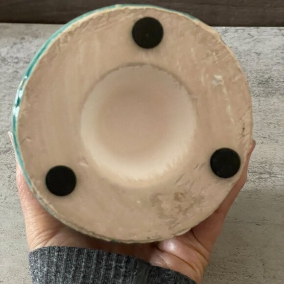 Hettie Happy Face Rustic Turquoise Blue Houseplant Pot Crock Handmade in UK 4.5" - Picture 5 of 5